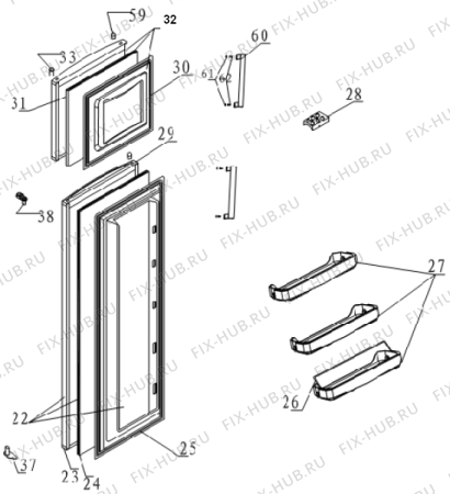 Схема №2 KRF42768E (315374, HZZS28261) с изображением Держатель двери для холодильной камеры Gorenje 320282