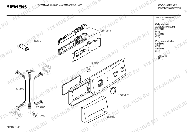 Схема №1 WXM860EE SIEMENS SIWAMAT XM 860 с изображением Панель управления для стиральной машины Siemens 00359718