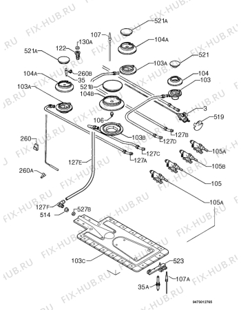 Взрыв-схема плиты (духовки) Zanussi ZCG605LX - Схема узла Functional parts 267