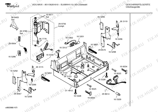 Взрыв-схема посудомоечной машины Whirlpool SL6WHH1 ADGMAXI-851156201610 - Схема узла 05
