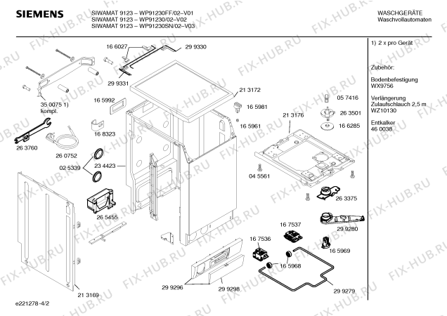 Схема №2 WP91290 EXTRAKLASSE T1200A с изображением Таблица программ для стиралки Siemens 00521101