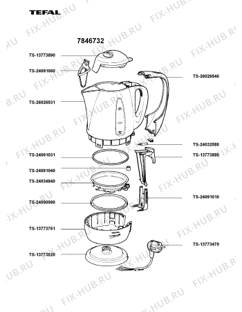 Схема №1 7846792 с изображением Корпусная деталь для чайника (термопота) Tefal TS-26026531