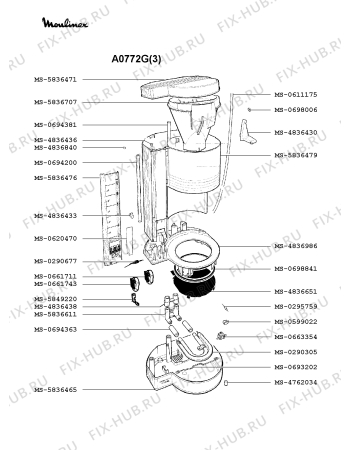 Взрыв-схема кофеварки (кофемашины) Moulinex A0772G(3) - Схема узла FP001391.1P2