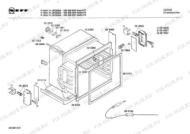 Взрыв-схема плиты (духовки) Neff 195306832 F-1031.11LPCSGA - Схема узла 04