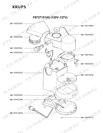 Взрыв-схема кофеварки (кофемашины) Krups F8727151(0) - Схема узла SP001849.6P2