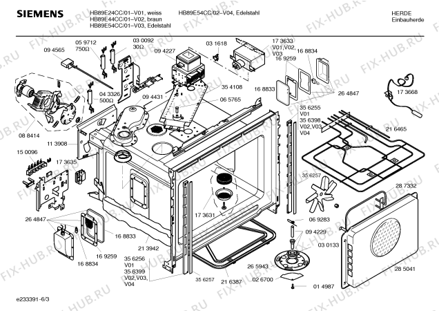 Взрыв-схема плиты (духовки) Siemens HB89E44CC - Схема узла 03