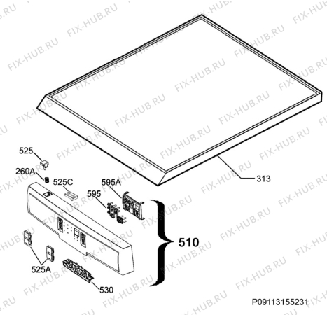 Взрыв-схема посудомоечной машины Electrolux ESF6513LYX - Схема узла Command panel 037