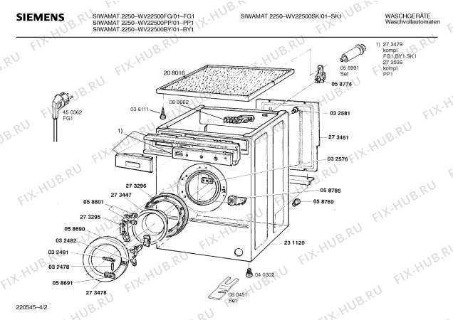 Взрыв-схема стиральной машины Siemens WV22500PP SIWAMAT 2250 - Схема узла 02