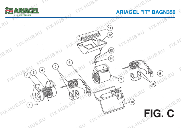 Взрыв-схема кондиционера Ariagel BAGN 350 - Схема узла 3