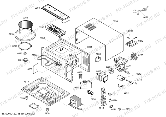 Схема №1 3WG2534 с изображением Шасси для микроволновки Bosch 00662835