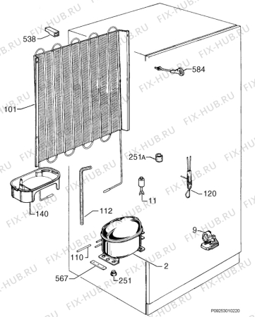 Взрыв-схема холодильника Zanker ZKK3120S (PRIVILEG) - Схема узла Cooling system 017