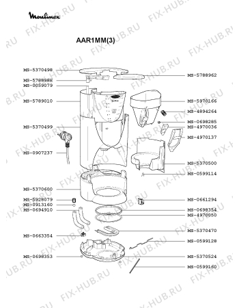 Взрыв-схема кофеварки (кофемашины) Moulinex AAR1MM(3) - Схема узла 5P002610.5P2