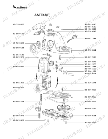 Взрыв-схема кухонного комбайна Moulinex AATE43(P) - Схема узла DP000390.1P3