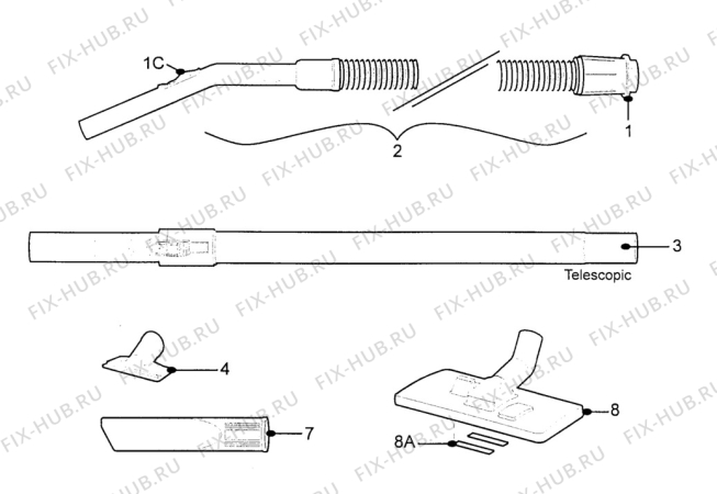 Взрыв-схема пылесоса Progress P1662 - Схема узла Accessories