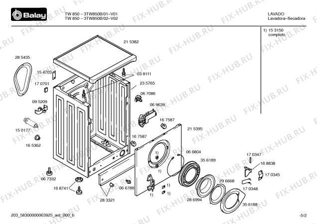 Схема №2 3TW850B TW850 с изображением Инструкция по эксплуатации для стиралки Bosch 00526093