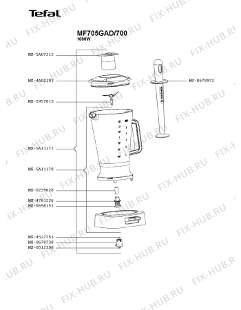 Взрыв-схема блендера (миксера) Tefal MF705GAD/700 - Схема узла JP004149.1P3