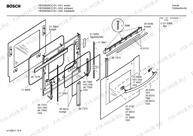 Схема №1 HEN3660CC с изображением Инструкция по эксплуатации для духового шкафа Bosch 00527220