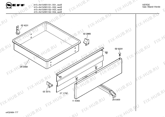 Взрыв-схема плиты (духовки) Neff A4152W1 415 - Схема узла 07