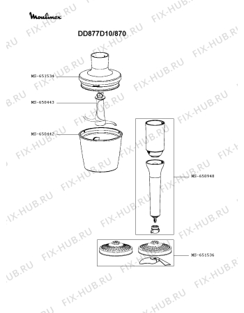 Взрыв-схема блендера (миксера) Moulinex DD877D10/870 - Схема узла VP005910.7P2
