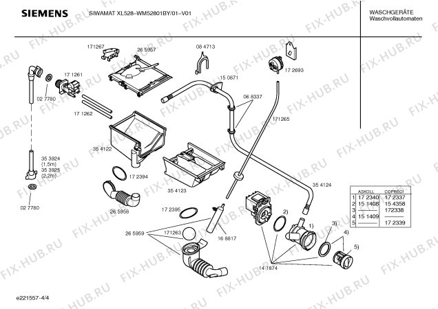 Взрыв-схема стиральной машины Siemens WM52801BY SIWAMAT XL528 - Схема узла 04