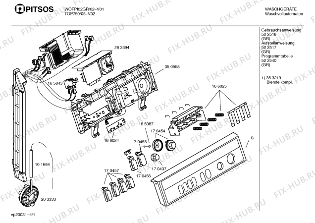 Схема №1 WOFPI02GR PITSOS TOP 750 с изображением Панель управления для стиральной машины Bosch 00353219