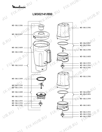 Взрыв-схема блендера (миксера) Moulinex LM302141/890 - Схема узла 9P003899.7P2