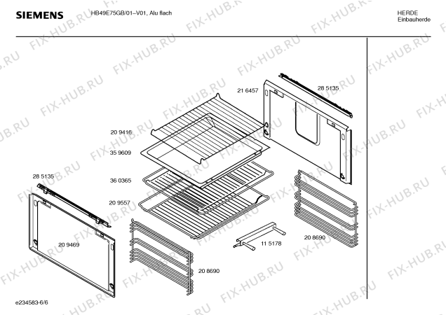 Взрыв-схема плиты (духовки) Siemens HB49E75GB - Схема узла 06