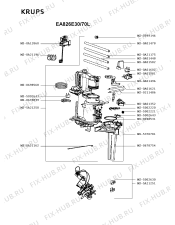 Взрыв-схема кофеварки (кофемашины) Krups EA826E30/70L - Схема узла RP005255.1P3