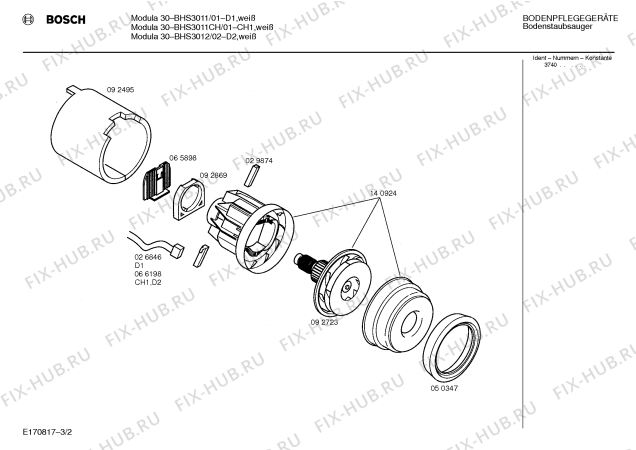 Взрыв-схема пылесоса Bosch BHS3011 MODULA 30 - Схема узла 02