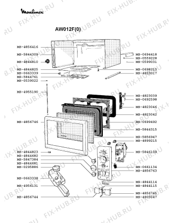 Взрыв-схема микроволновой печи Moulinex AW012F(0) - Схема узла 3P002369.1P2