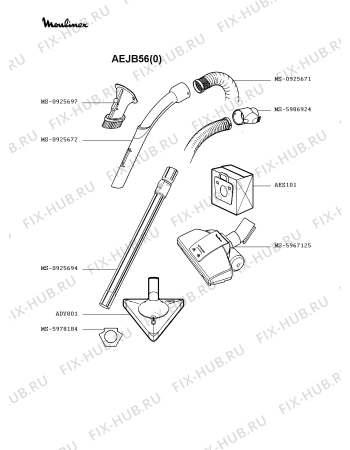 Взрыв-схема пылесоса Moulinex AEJB56(0) - Схема узла 1P002282.5P2