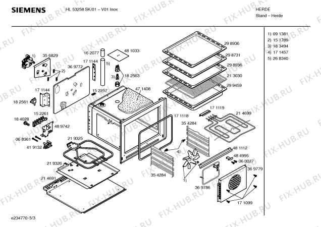 Взрыв-схема плиты (духовки) Siemens HL53258SK - Схема узла 03