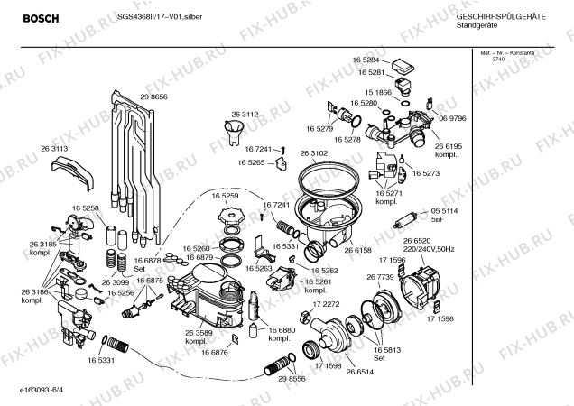 Взрыв-схема посудомоечной машины Bosch SGS4368II DUPLEXX - Схема узла 04
