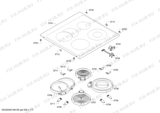 Взрыв-схема плиты (духовки) Bosch HCA754850 - Схема узла 07