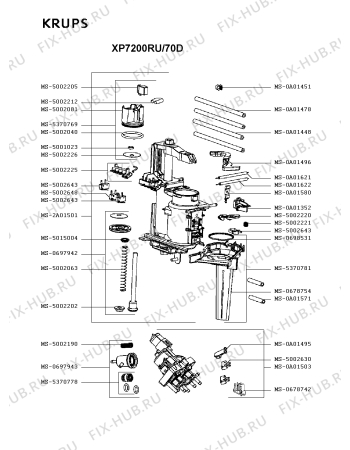 Взрыв-схема кофеварки (кофемашины) Krups XP7200RU/70D - Схема узла QP003138.2P2