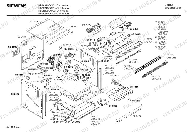 Взрыв-схема плиты (духовки) Siemens HB68240CC - Схема узла 02