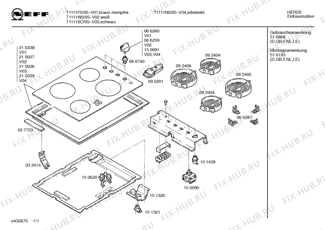 Схема №1 T1111N0 KB 19 с изображением Стеклокерамика для плиты (духовки) Bosch 00210339