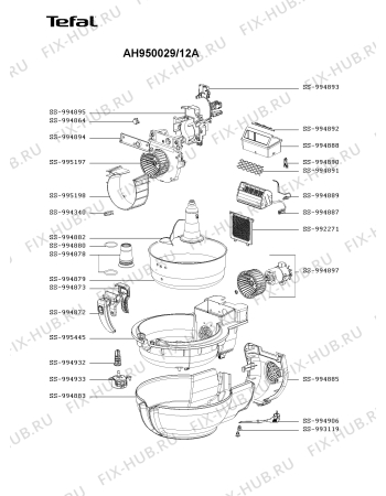 Взрыв-схема тостера (фритюрницы) Tefal AH950029/12B - Схема узла 0P005040.0P2