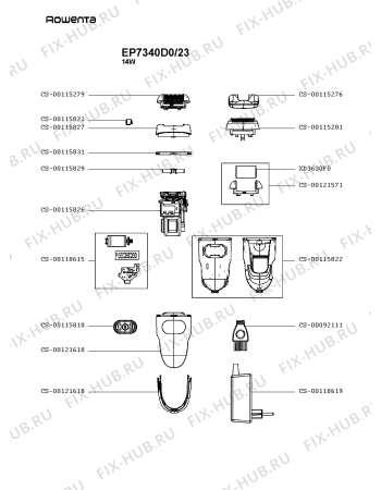 Схема №1 EP7344D0/23 с изображением Корпусная деталь для бритвы (эпилятора) Rowenta CS-00121618