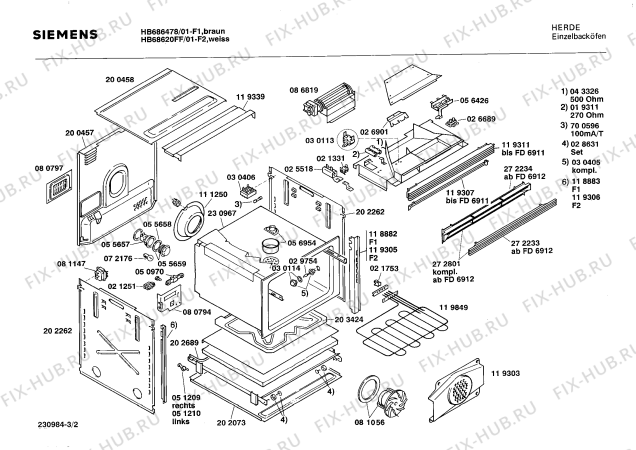 Взрыв-схема плиты (духовки) Siemens HB68620FF HB68620 - Схема узла 02