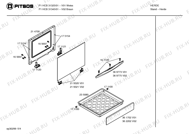 Взрыв-схема плиты (духовки) Pitsos P1HCB31345 - Схема узла 04