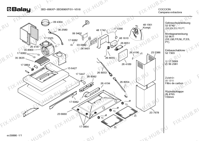 Схема №1 3BD898XP с изображением Инструкция по эксплуатации для электровытяжки Bosch 00529740