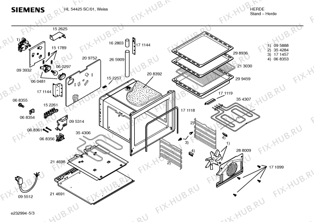 Взрыв-схема плиты (духовки) Siemens HL54425SC - Схема узла 03