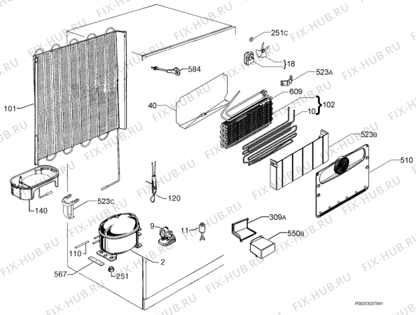 Взрыв-схема холодильника Rex Electrolux RND42406M - Схема узла Cooling system 017