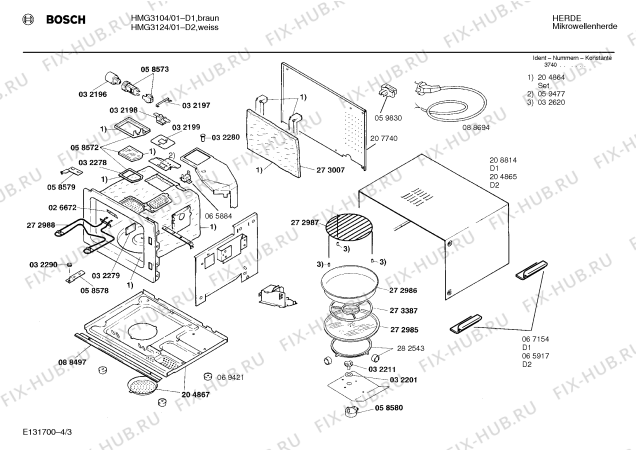 Взрыв-схема микроволновой печи Bosch HMG3104 - Схема узла 03