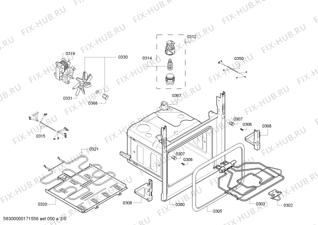 Взрыв-схема плиты (духовки) Bosch HBA42S350R H.BO.NP.L2D.IN.GLASS.B3/.X.E0_TIF/ - Схема узла 03