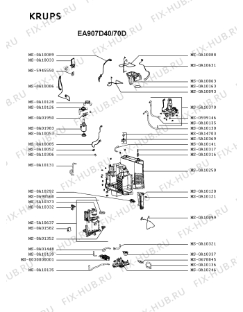 Взрыв-схема кофеварки (кофемашины) Krups EA907D40/70D - Схема узла 8P006023.6P5