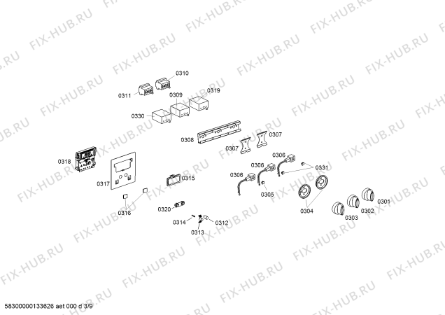 Схема №3 F3430N0NL Neff с изображением Ручка управления духовкой для духового шкафа Bosch 00601325