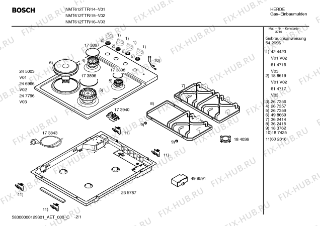 Схема №1 NMT612TTR с изображением Столешница для электропечи Bosch 00247796