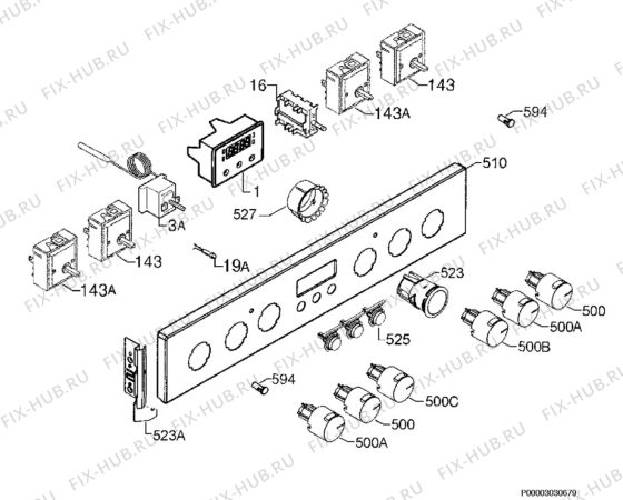 Взрыв-схема плиты (духовки) Zanussi ZOU484X - Схема узла Command panel 037